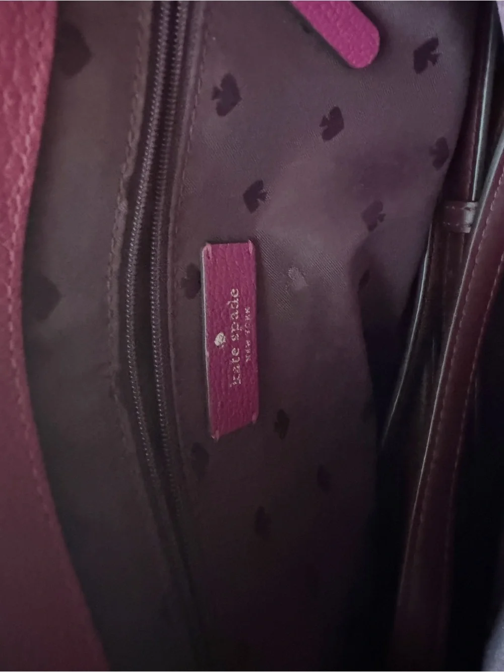 kate spade Magenta Leather Satchel with Burgundy Handles